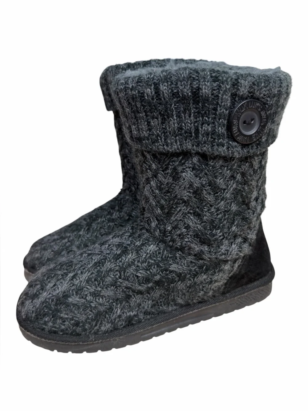 Essentials by MUK LUKS Janet Cable Knit Winter Boots Gray Women Size 8